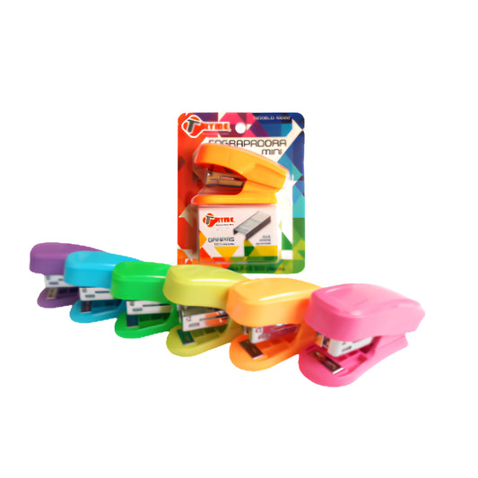 10022 MINI ENGRAPADORA NEON Y GRAPAS 24/6 STANDAR CON 1 PZ O CAJA CON 120 PZS