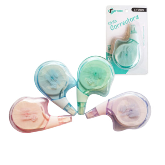 CT-3900 CINTA CORRECTORA 8M x 5MM PASTEL CON 1 PZ O CAJA CON 144 PZS