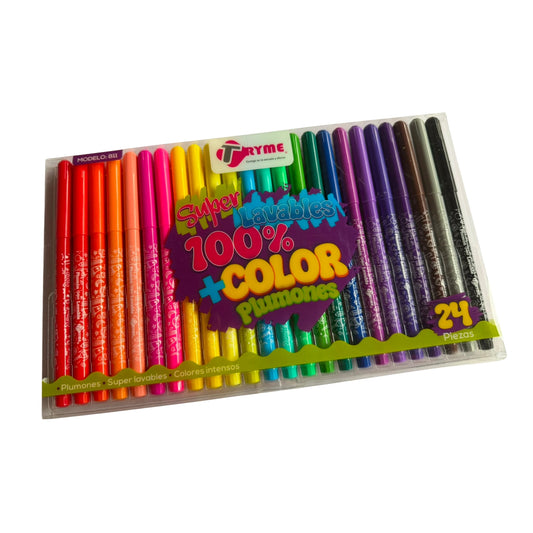 811-24 PLUMONES COLORES INTENSOS SUPER LAVABLES C/24 PZS CON 1 PQT O CAJA CON 48 PQTS