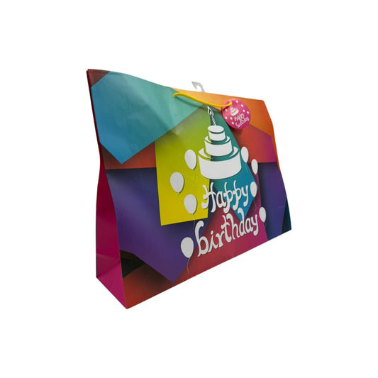 GBHB282HJ BOLSA DE REGALO 17.5 X 12.5 PULG CUMPLEAÑOS HORIZONTAL MATE 4 MOD CUMPLE VIBRANTE CLAVE CON 1 PZ O CAJA CON 48 PZS