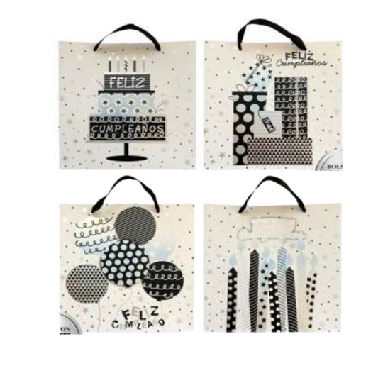 GBPHB147CM BOLSA DE REGALO 10 X 10 PULG CUMPLEAÑOS HOT STAMPING MATE 4 MOD HBD BRILLANTE CON 1 PZ O CAJA CON 48 PZS