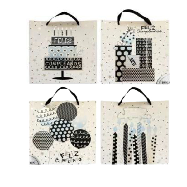 GBPHB147CM BOLSA DE REGALO 10 X 10 PULG CUMPLEAÑOS HOT STAMPING MATE 4 MOD HBD BRILLANTE CON 1 PZ O CAJA CON 48 PZS
