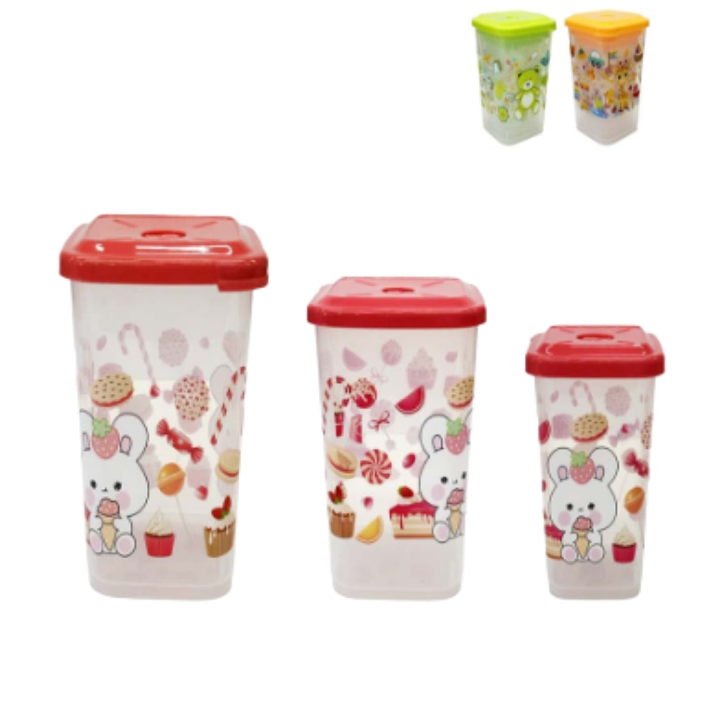 AK-3477B-3 JGO 3 RECIPIENTES CON TAPA DE PLASTICO CON 1 PAQ O CAJA CON  45 PQTS