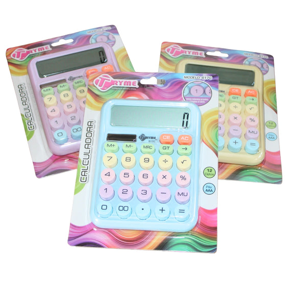 817C CALCULADORA PASTEL (12 DIGITOS ) CON 1 PZ O CAJA CON  64 PZS