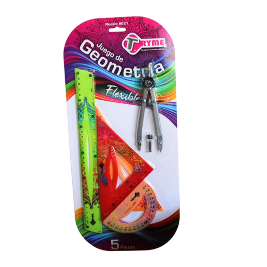 6621 JUEGO DE GEOMETRIA FLEX. GDE GRABADO (5 PZS SOLIDO NEON) CON 1 PAQ O CAJA CON  72 PQTS