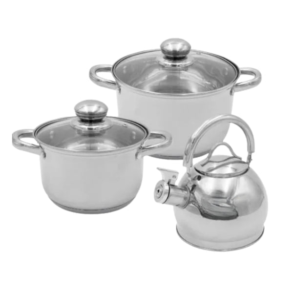 SBA005-00 AI BATERIA DE COCINA DE ACERO SET 6 PZS KH-9906S PLATA 16,20,20 CM  CON 1 PZ O CAJA CON 2 SET