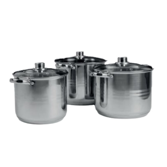 SOA025-00 BL-1475 AI BATERIA DE COCINA DE ACERO SET 6 PZS KH9913 PLATEADO 22,24,26 CM CON 1 PZ O CAJA CON 2 SET