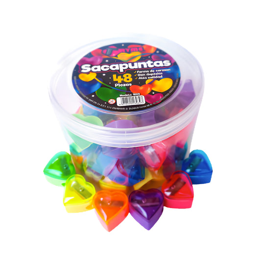 N-GPMX-469  1803 SACAPUNTAS NEON (CORAZON) BOTE C/48 PZS CON 1 PAQ O CAJA CON 36 PQTS