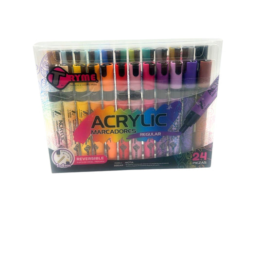 N-GPMX-482  9561AR-24 MARCADORES DE ACRILICO PUNTA REVERSIBLE CINCEL/REDONDA 24 COLORES CON 1 PAQ O CAJA CON 36 PQTS