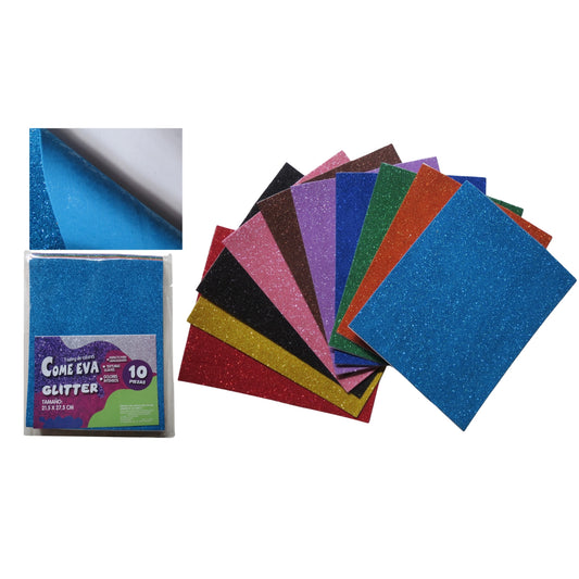 UG-3001-3 HOJAS DE FOAMI CON BRILLOS CON 10 PZS O CAJA CON 100 PQTS