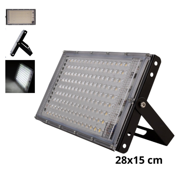 63505 REFLECTOR LED 144D ALUMINIO LUZ FRIA 8000K 150W 127V 28x15CM CON 1 PZ O CAJA CON 30 PZS