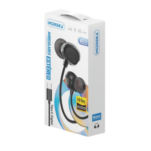 M921 AUDIFONOS ALAMBRICOS MANOS LIBRES CON ALMOHADILLAS DE SILICONA ERGONOMICA Y CABLE 120 CM CON ENTRADA TIPO C CON 1 PZ O CAJA CON 400 PZS