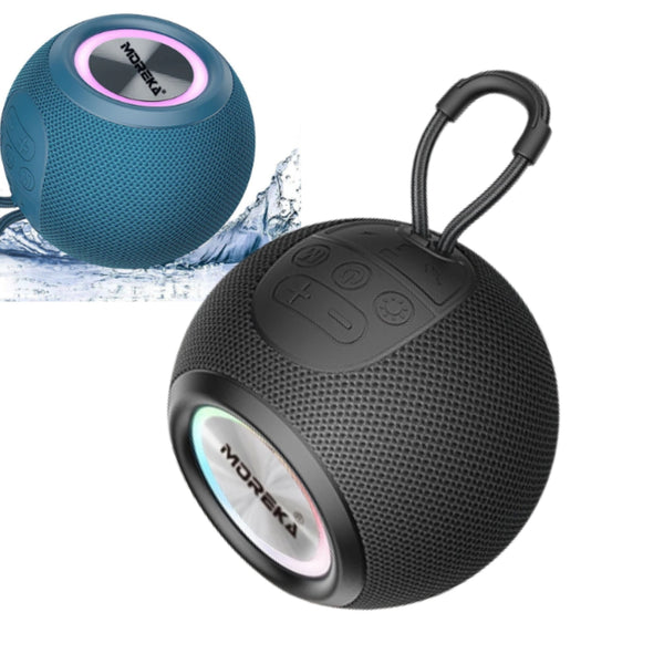 MOREKA-337 BOCINA BLUETOOTH INALAMBRICA VOLTAJE 127 V ,DIMENSION COMPACTA 11.5X 8.5X 4.5 CM INCLUYE LUCES LED Y RADIO CON 1 PZ O CAJA CON 50 PZS