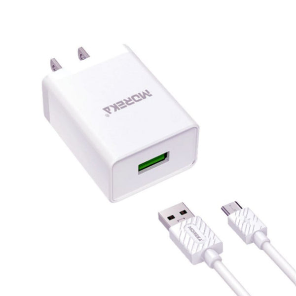 MR2610 COMBO CARGADOR MOREKA PUERTO USB  TIPO V8 CON 1 PZ O CAJA CON 200 PZS