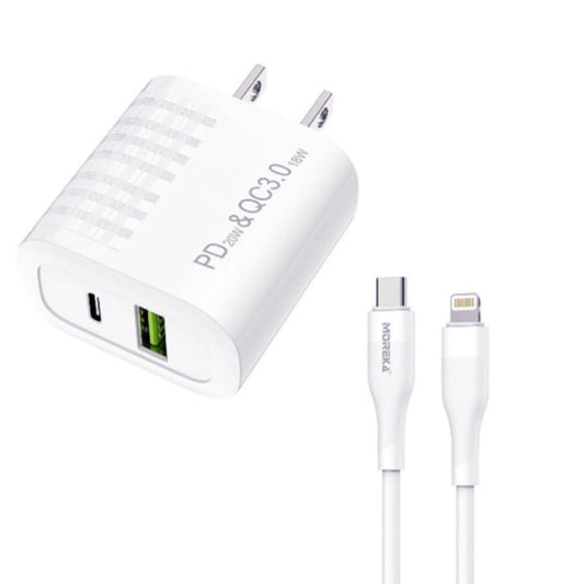 AC107 TURBO CARGADOR MOREKA SALIDAS USB TIPO C A LIGHTNING 1M, CON 1 PZ O CAJA CON 100 PZS