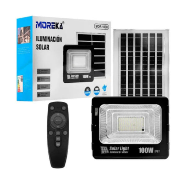 MOR-100H REFLECTOR SOLAR 100W  6500 MAH CON PANEL SOLAR PARA INTERMPIERIE CON 1 PZ O CAJA CON 10 PZS