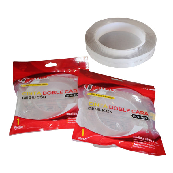 2695 CINTA DOBLE CARA DE SILICON CON 1 PZ O CAJA CON 144 PZS