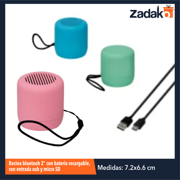 GTS-1675 BOCINA BLUETOOH 2 PULGADAS CON BATERIA RECARGABLE, CON ENTRADA USB Y MICRO SD, DE 6.6x7.2 CM CON 1 PZ O CAJA CON 100 PZS