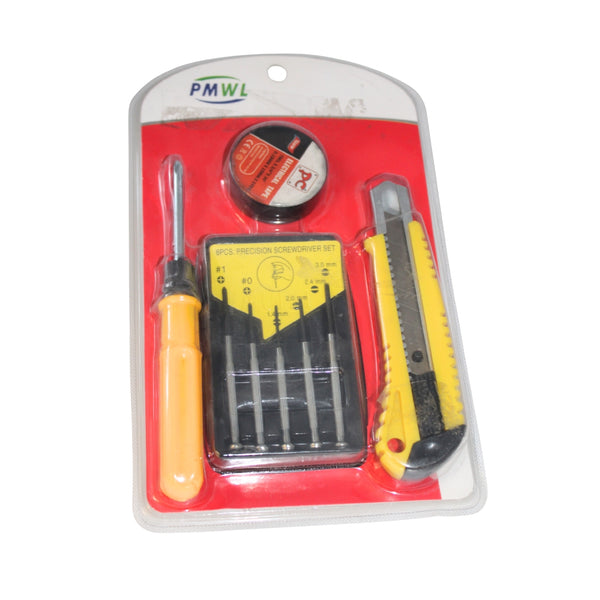 HA-1016 JUEGO DE DESTORNILLADORES , CINTA Y CUTER CON UNA PZ O CAJA CON 70 PZS
