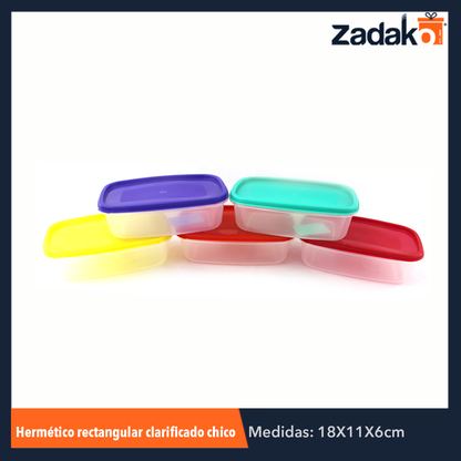 HERMÉTICO RECTÁNGULAR CLARIFICADO CHICO C/TAPA CAP.300ML, CON 1 PZ O CAJA CON 25 PZS