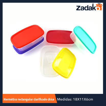 HERMÉTICO RECTÁNGULAR CLARIFICADO CHICO C/TAPA CAP.300ML, CON 1 PZ O CAJA CON 25 PZS