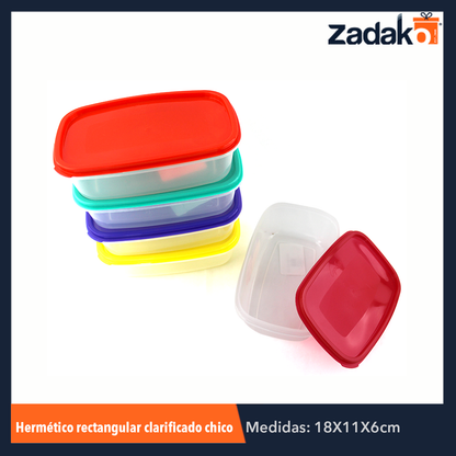 HERMÉTICO RECTÁNGULAR CLARIFICADO CHICO C/TAPA CAP.300ML, CON 1 PZ O CAJA CON 25 PZS