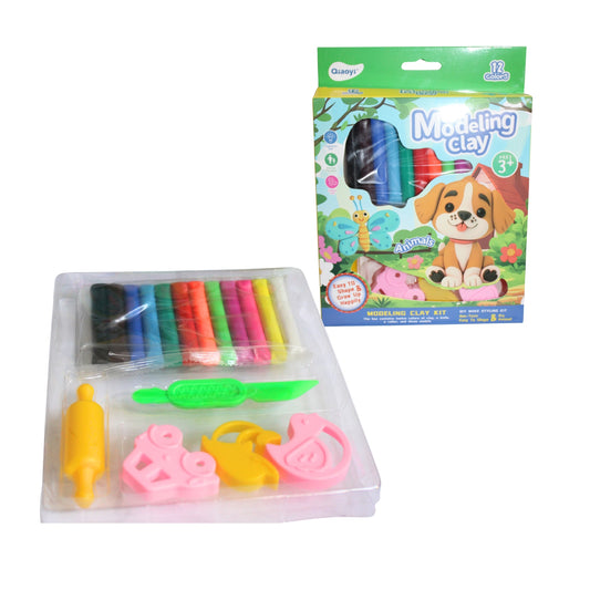 HFY-13207 PLASTILINA MOLDEABLE 12 COLORES Y 5 ACCESORIOS PARA MOLDEAR 18x19.5 CM CON 1 PZ O CAJA CON 80 PZS