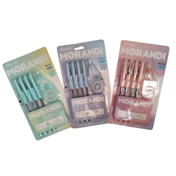 HFY-14408 SET DE 4 PLUMAS DE GEL Y CINTA CORRECTORA DE 0.5MMx6MTRS  CON 1 PZ O CAJA CON 384 PZS