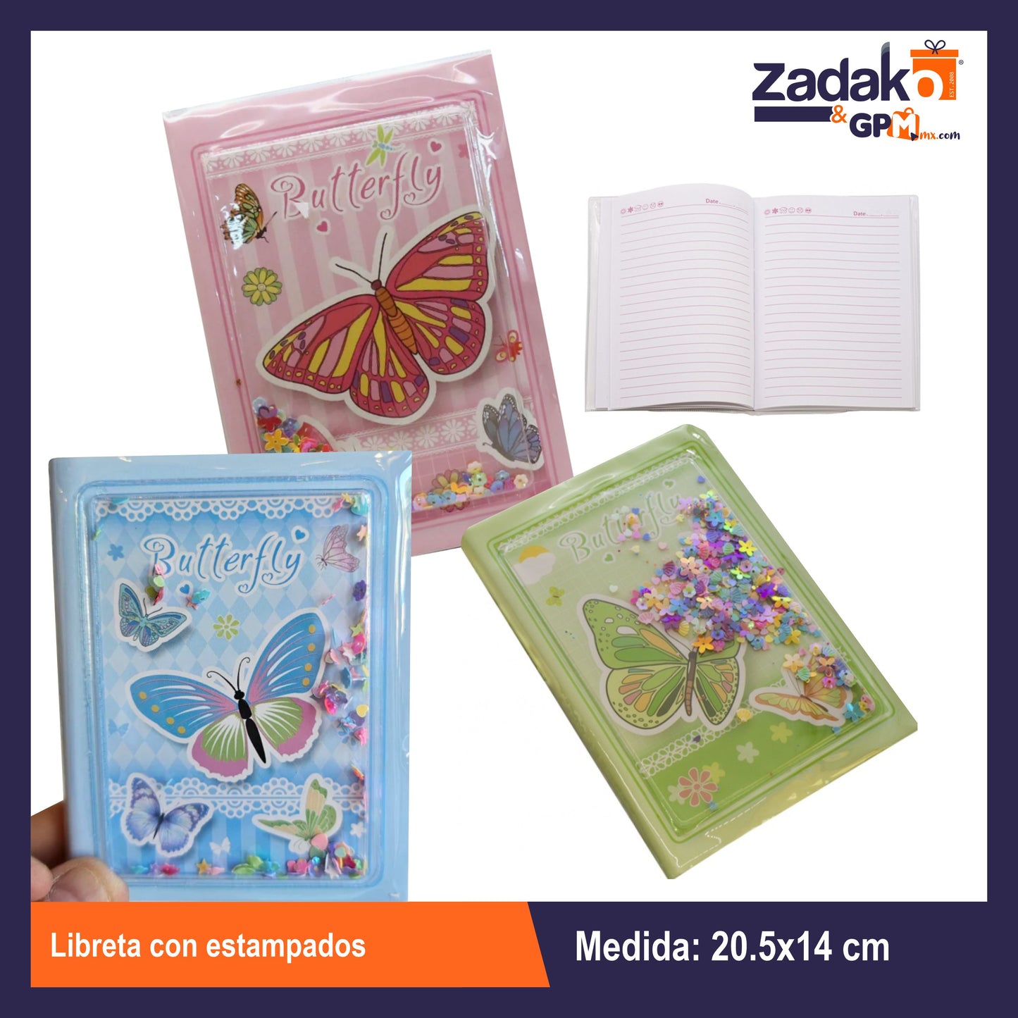 HFY-10790 LIBRETA CON ESTAMPADOS CON 1 PZ O CAJA CON 120 PZS