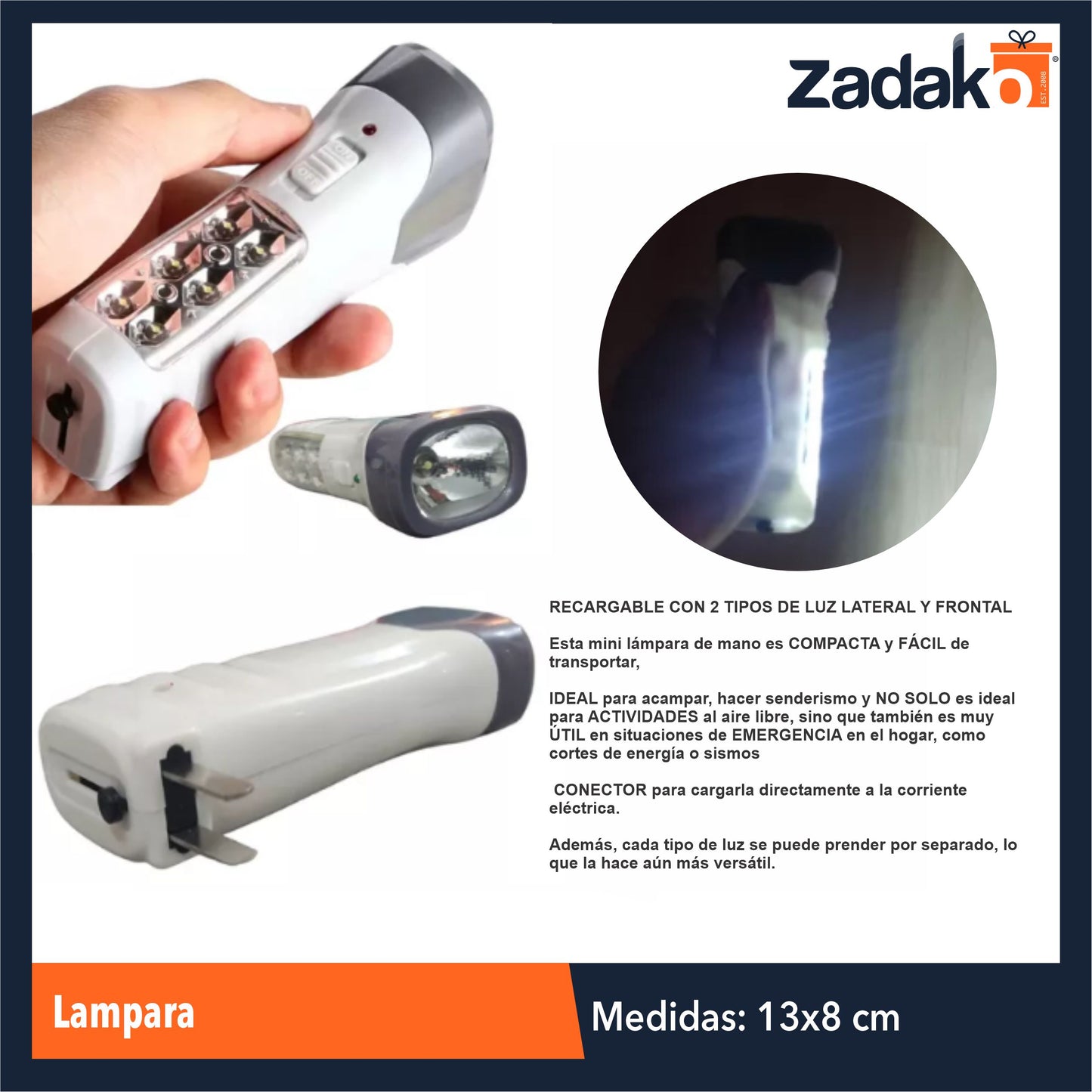 ZK-8159 LAMPARA RECARGABLE CON 1 PZ O CAJA CON 160 PZS