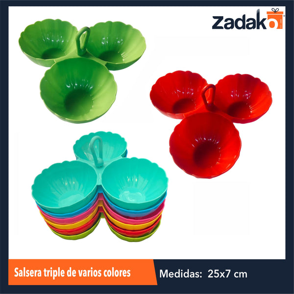 MX-173C SALSERA TRIPLE DE VARIOS COLORES, CON 1 PZ O CAJA CON 55 PZS
