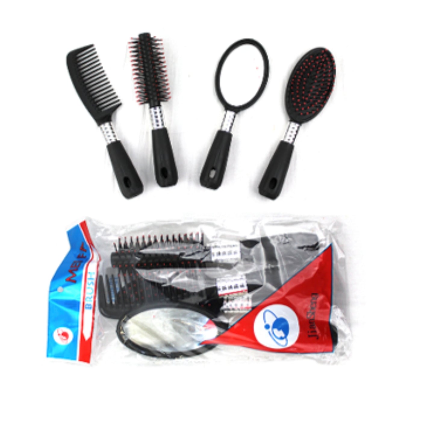 N-GPM-8919  GPM-2498 ZB-0183 SET 4 PZS DE CEPILLOS Y ESPEJO, CON 1 PQT O CAJA CON 144 PQTS