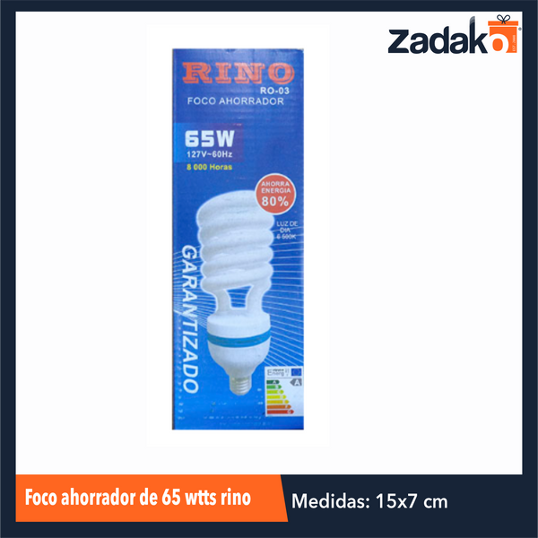 RO-03 FOCO AHORRADOR DE 65 WTTS RINO  CON 1 PZS O CAJA CON 40 PZS