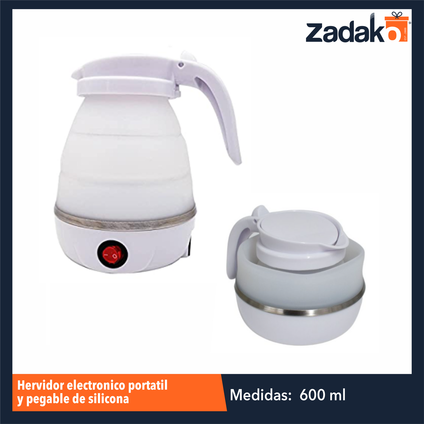 SSH-773 HERVIDOR ELECTRONICO PORTATIL Y  PEGABLE DE SILICONA 600 ML CON 1 PZ O CAJA CON 30 PZS