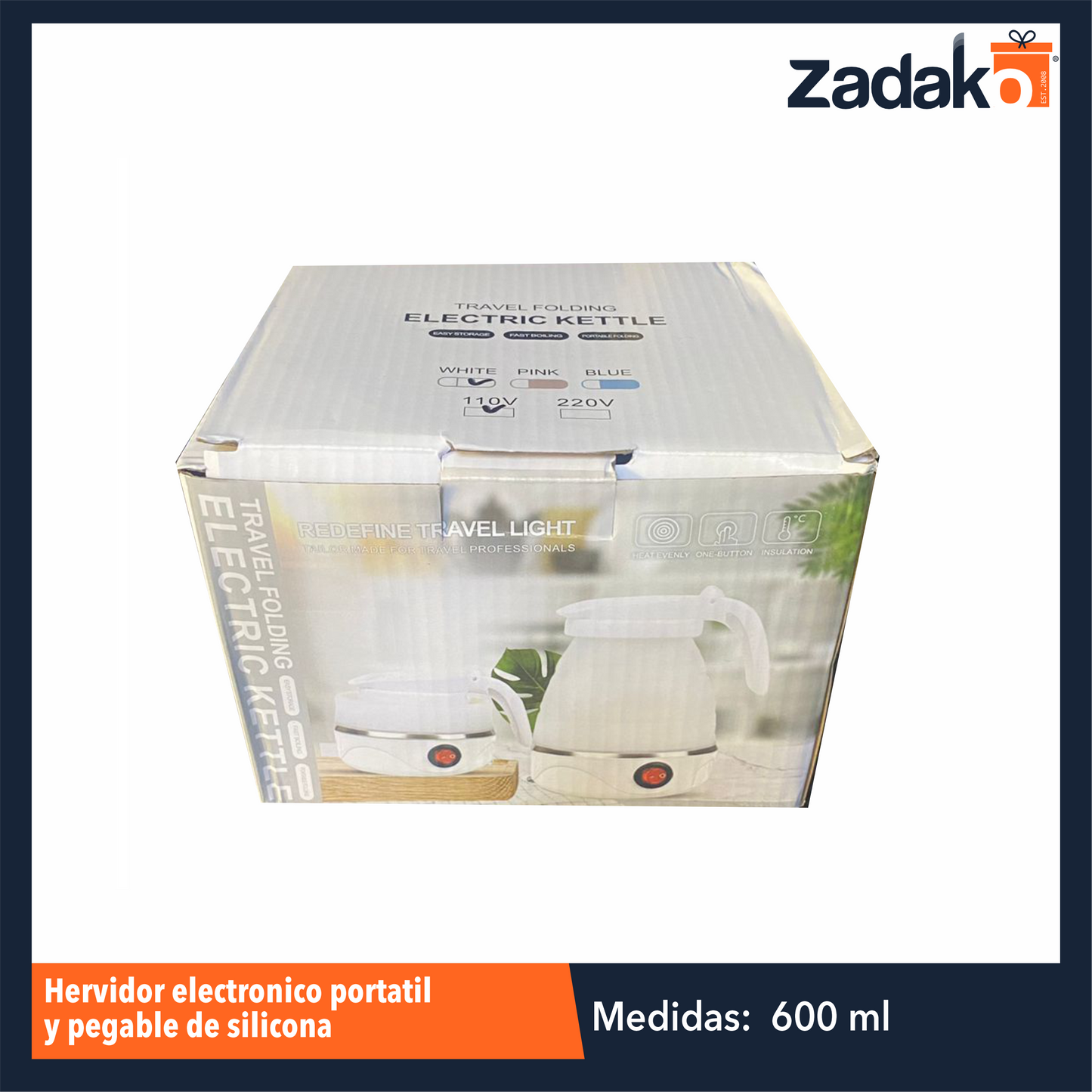 SSH-773 HERVIDOR ELECTRONICO PORTATIL Y  PEGABLE DE SILICONA 600 ML CON 1 PZ O CAJA CON 30 PZS