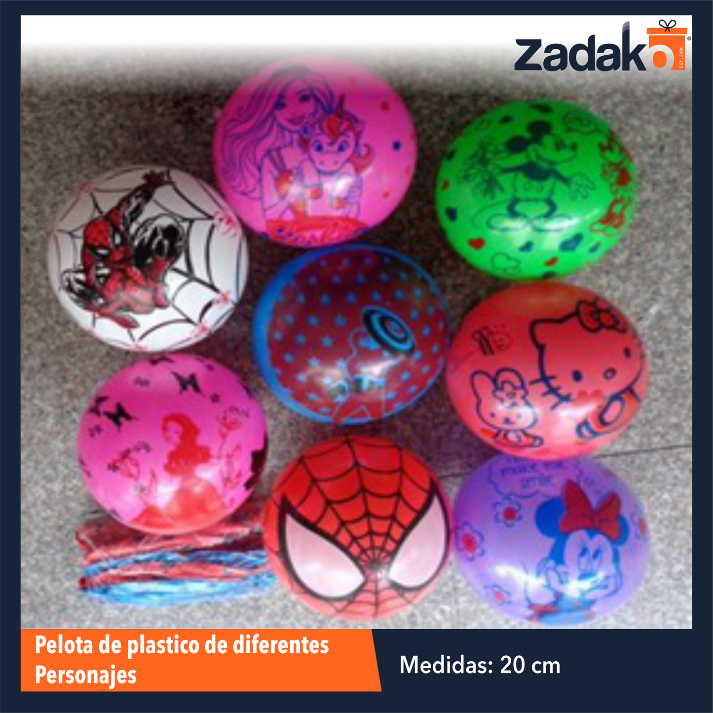 TG-0829C-6 PELOTA DE PLASTICO DE DIFERENTES PERSONAJES DE 22 CM CON 12 PZS O CAJA CON 40 PQTS