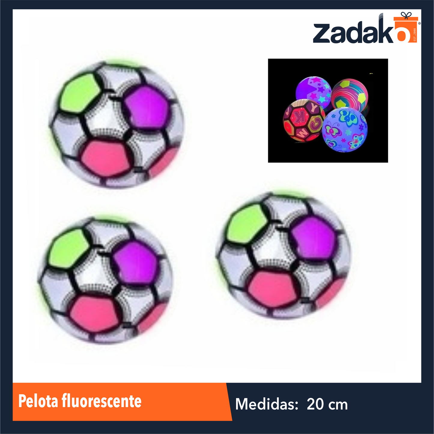 ZJ-1284 PELOTA DE COLOR NEON 1 PQT CON 12 PZS  O CAJA CON 50 PQTS