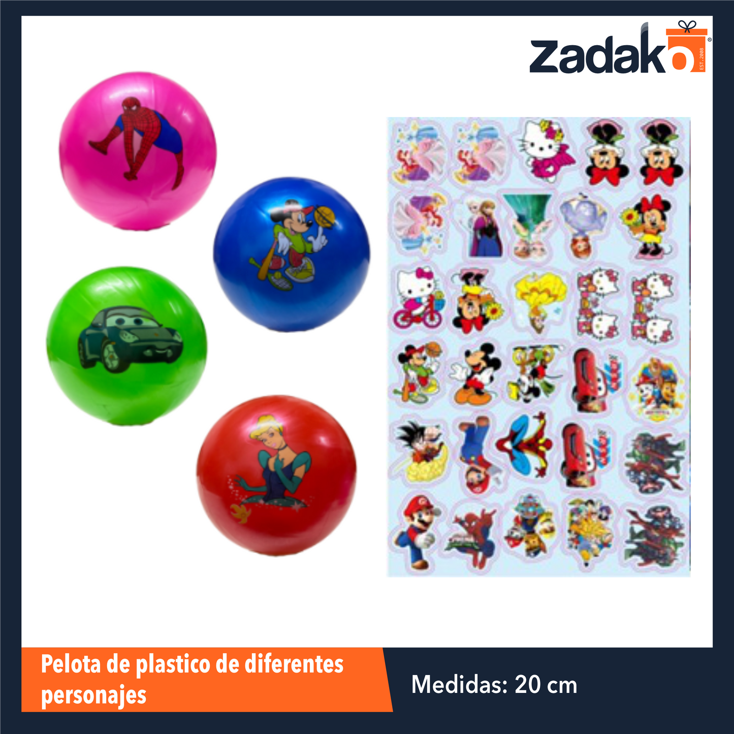 TG-0829D-21 PELOTA DE PLASTICO DE DIFERENTES PERSONAJES CON 12 PZS O CAJA CON 40 PQTS