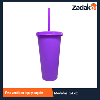 VASO VENTI 24 OZ CON TAPA Y POPOTE COLORES  CON 1 PZ O CAJA CON 116 PZS