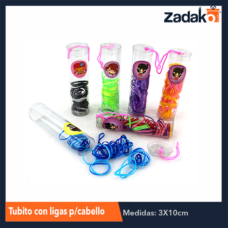 ZL-0003 TUBITO C/LIGAS P/CABELLO, CON 12 PZS, O CAJA CON 100 PQTS