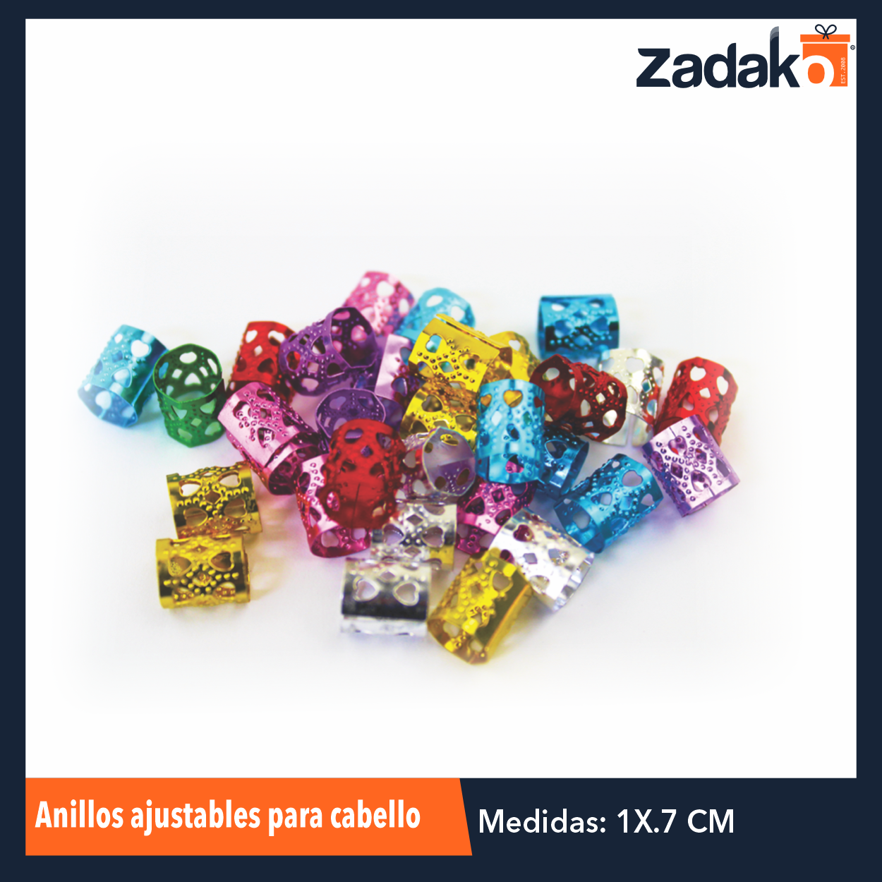 ZB-0390 ANILLOS  AJUSTABLES P/CABELLO, CON 10 PZS, O CAJA CON 120 PQTS