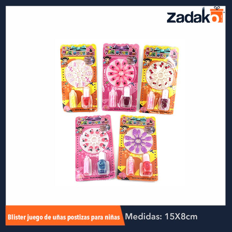 ZB-0122 BLISTER JGO DE UÑAS POSTIZAS P/NIÑA, CON 1 PZ O CAJA CON 864 PZS