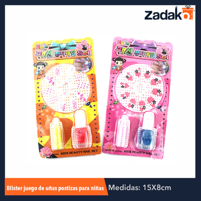 ZB-0122 BLISTER JGO DE UÑAS POSTIZAS P/NIÑA, CON 1 PZ O CAJA CON 864 PZS