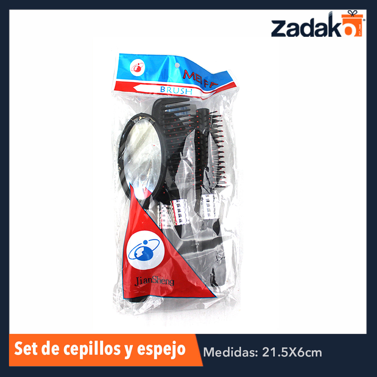 ZB-0183 SET 4 PZS DE CEPILLOS Y ESPEJO, CON 1 PZ O CAJA CON 144 PZS