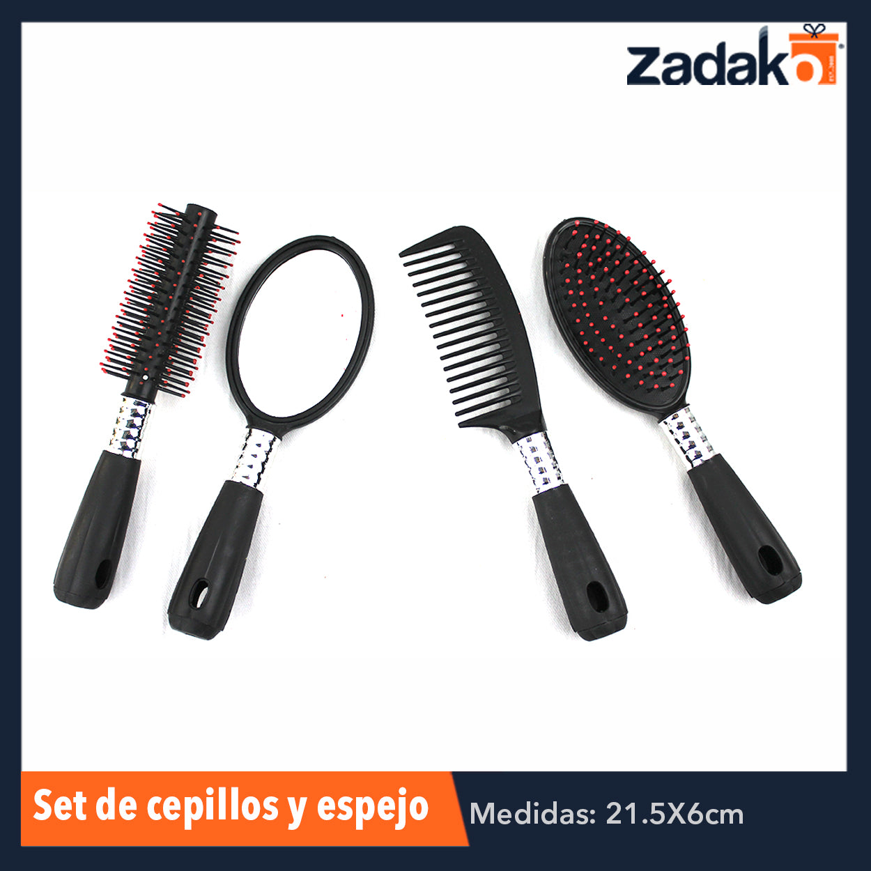 ZB-0183 SET 4 PZS DE CEPILLOS Y ESPEJO, CON 1 PZ O CAJA CON 144 PZS