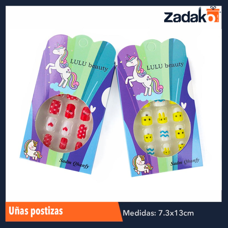 ZB-0190 UÑAS POSTIZAS P/NIÑA, CON 12 PZS, O CAJA CON 60 PQTS