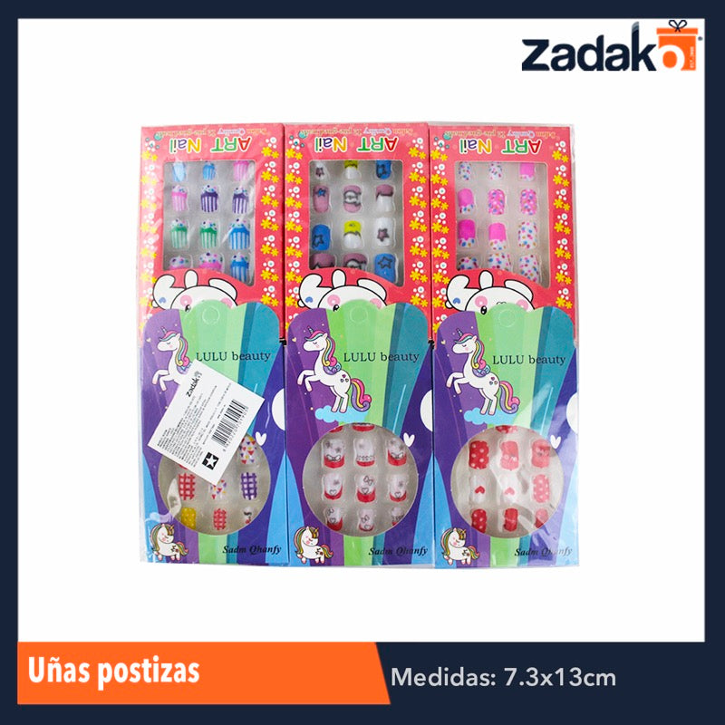 ZB-0190 UÑAS POSTIZAS P/NIÑA, CON 12 PZS, O CAJA CON 60 PQTS