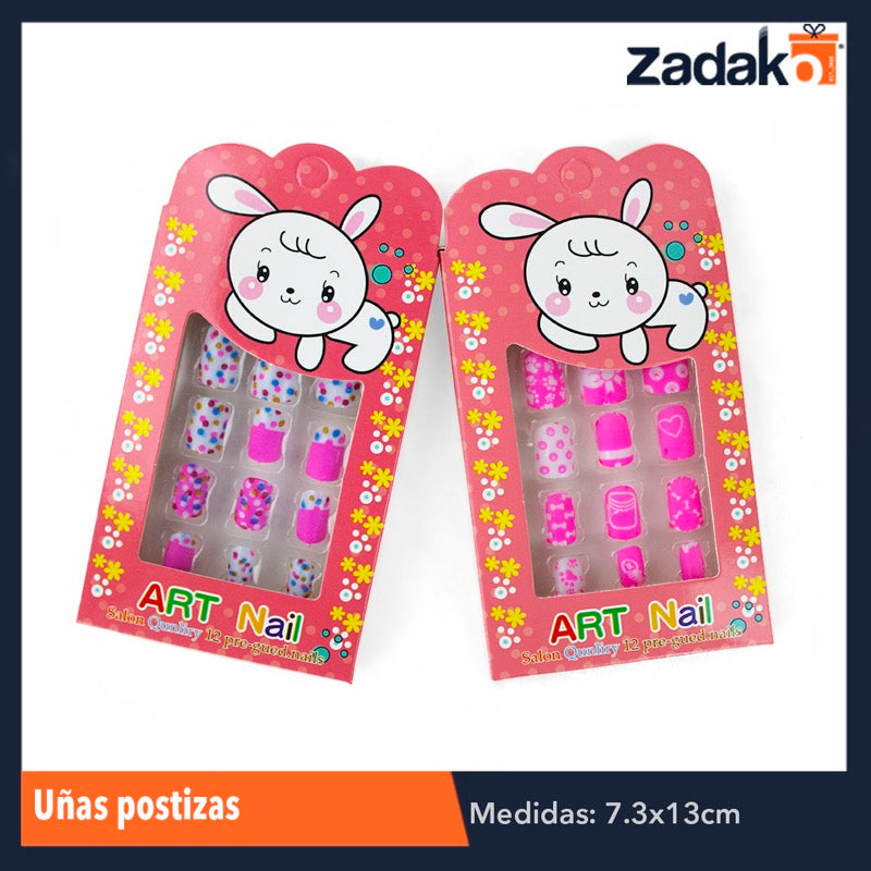 ZB-0190 UÑAS POSTIZAS P/NIÑA, CON 12 PZS, O CAJA CON 60 PQTS