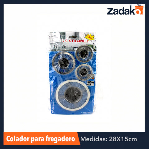 ZC-0125 JGO 4 PZS COLADOR DE METAL P/FREGADERO, CON 1 PZ O CAJA CON 144 PZS