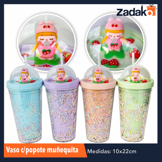 ZV-0019 VASO C/POPOTE FIG. MUÑEQUITA, CON 1 PZ O CAJA CON 48 PZS